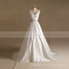 Elegant V-Neck Rhinestone perlé plissé A-ligne robe de mariée
